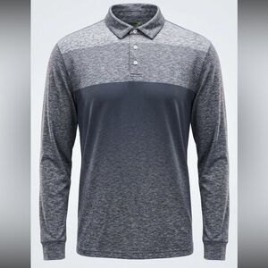 PGA Tour Motionflux 360 Golf Polo | Heather Grey Black Long Sleeve Performance L